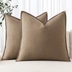 MIULEE Decorative Linen Euro Sham Pillow Covers 22x22 Inch Khaki