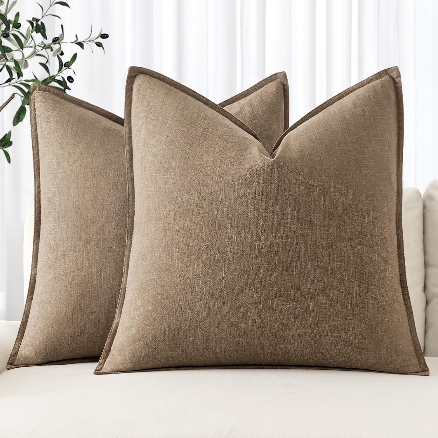 MIULEE Decorative Linen Euro Sham Pillow Covers 28x28 Inch Khaki