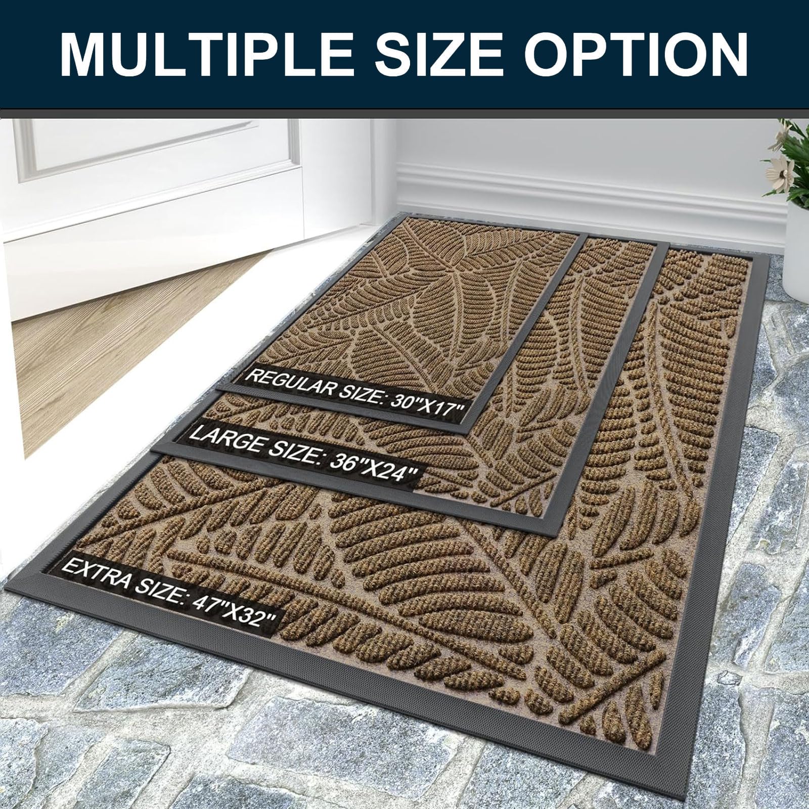 Colorxy Waterproof Front Doormat, Sturdy Natural Rubber Door Mat, 59x23