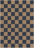 Lahome Colette Checkered Easy Jute Living Room Rugs, 5x7 Dining Room Office Rug Farmhouse Outdoor Patio Carpet, Checkerboard Washable Non Slip Indoor Outdoor Blue Carpet for Backyard Entry Deck