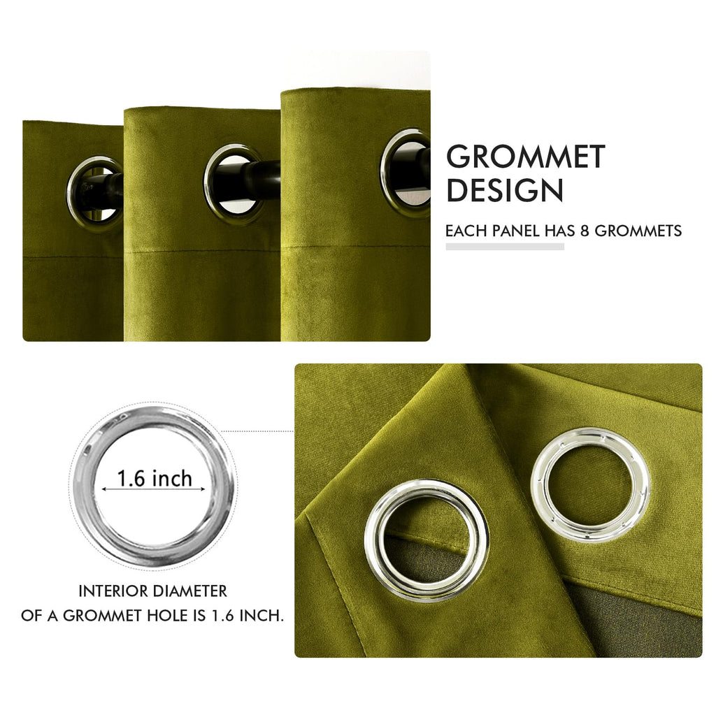 MIULEE Velvet Curtains Light Olive Green 52 x 90 Inch Length Set of 2