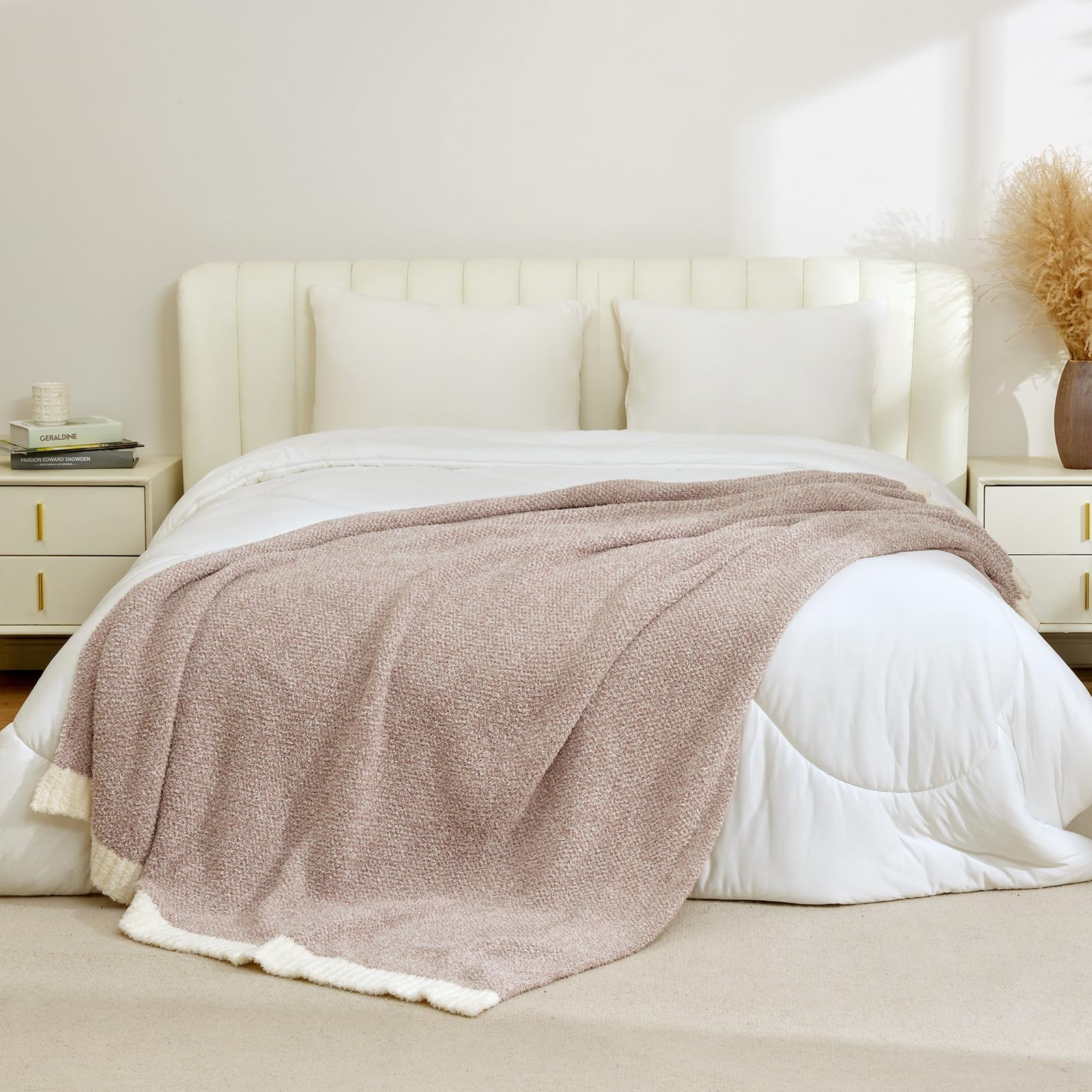 Snuggle Sac Queen Size Bedding Blanket Taupe,Super Soft Warm Microfiber Blankets Cozy Knit Fuzzy Plush Bed Blankets,Heather Taupe, 90x90 inches