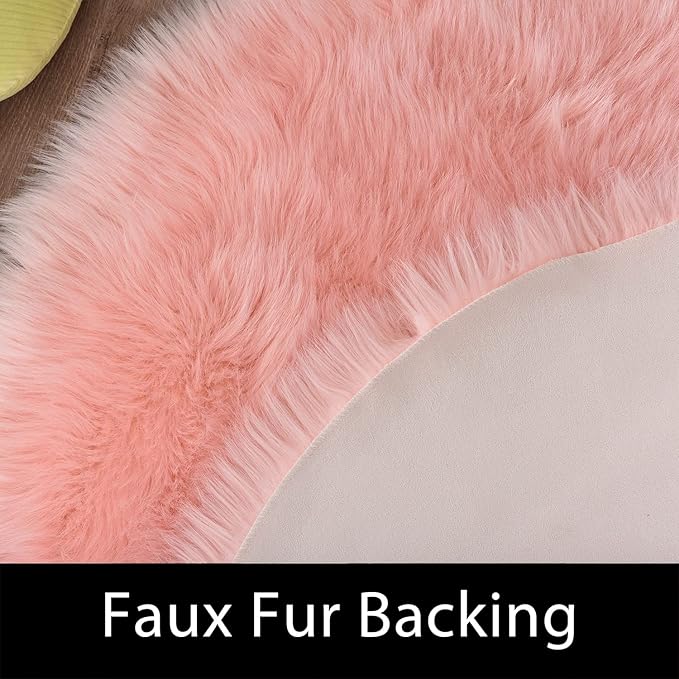 Latepis Pink Faux Sheepskin Round Rugs 6.7ft Cute Furry Rug for Bedroom Girls Large Circle Rug for Living Room Entertainment Room Fluffy Rugs Luxury Home Decor