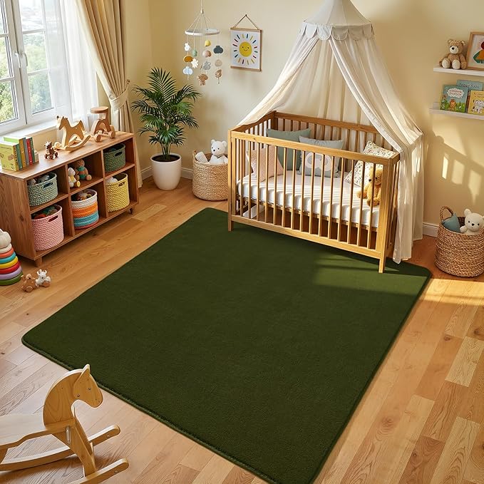 Amearea 4x4 Square Area Rug for Bedroom Living Room, Olive Green Fluffy Rug