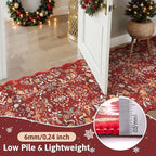 Yamaziot Christmas Runner Rug 2x8 – Red Floral Washable Non-Slip Carpet Runner Christmas Holiday Decor, Soft Low Pile Christmas Rug for Hallway, Kitchen, Entryway