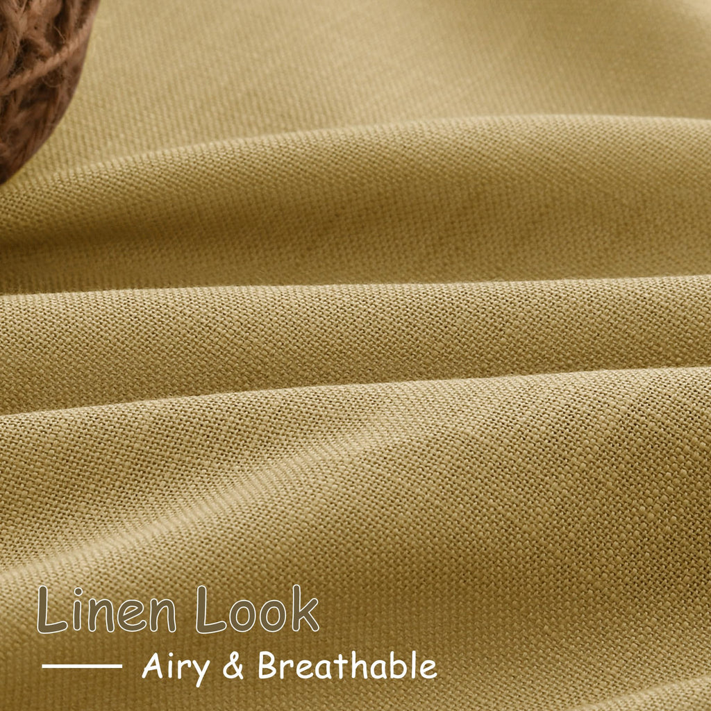 Nanspring Gold Linen Curtains 72 Inch Length for Living Room Semi Sheer Light Filtering Door Drapes 2 Panels Set for Kids Bedroom Light Filtering Back Tab Rod Pocket Modern Farmhouse Decor 52x72