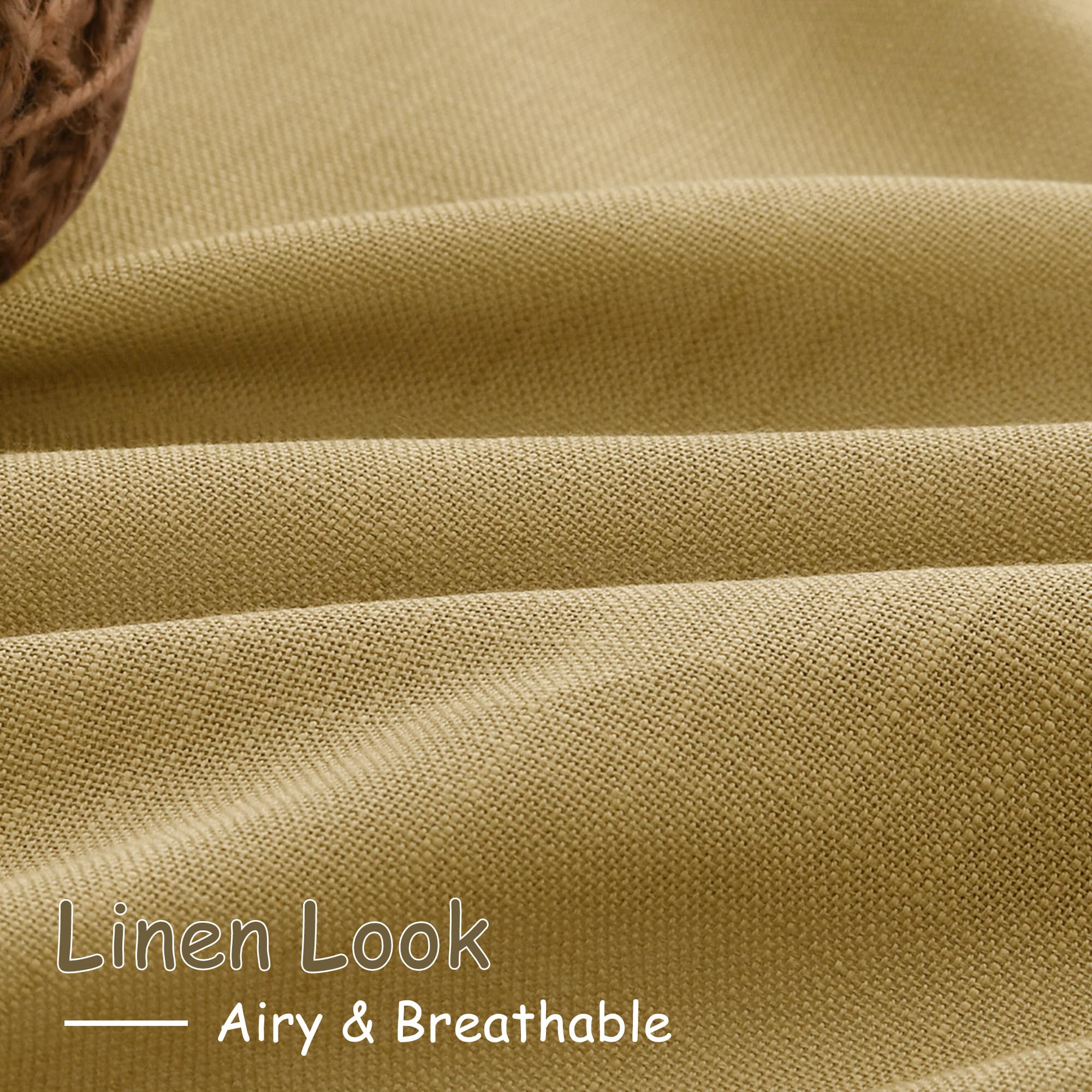 Nanspring Gold Linen Curtains 72 Inch Length for Living Room Semi Sheer Light Filtering Door Drapes 2 Panels Set for Kids Bedroom Light Filtering Back Tab Rod Pocket Modern Farmhouse Decor 52x72