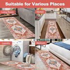 Yamaziot Washable Runner Rug, 2x6 Non-Slip Boho Vintage Hallway Rug Runner with Rubber Backing, Stain Resistant Distressed Carpet Runner for Bedroom, Kitchen, Laundry, Entrance