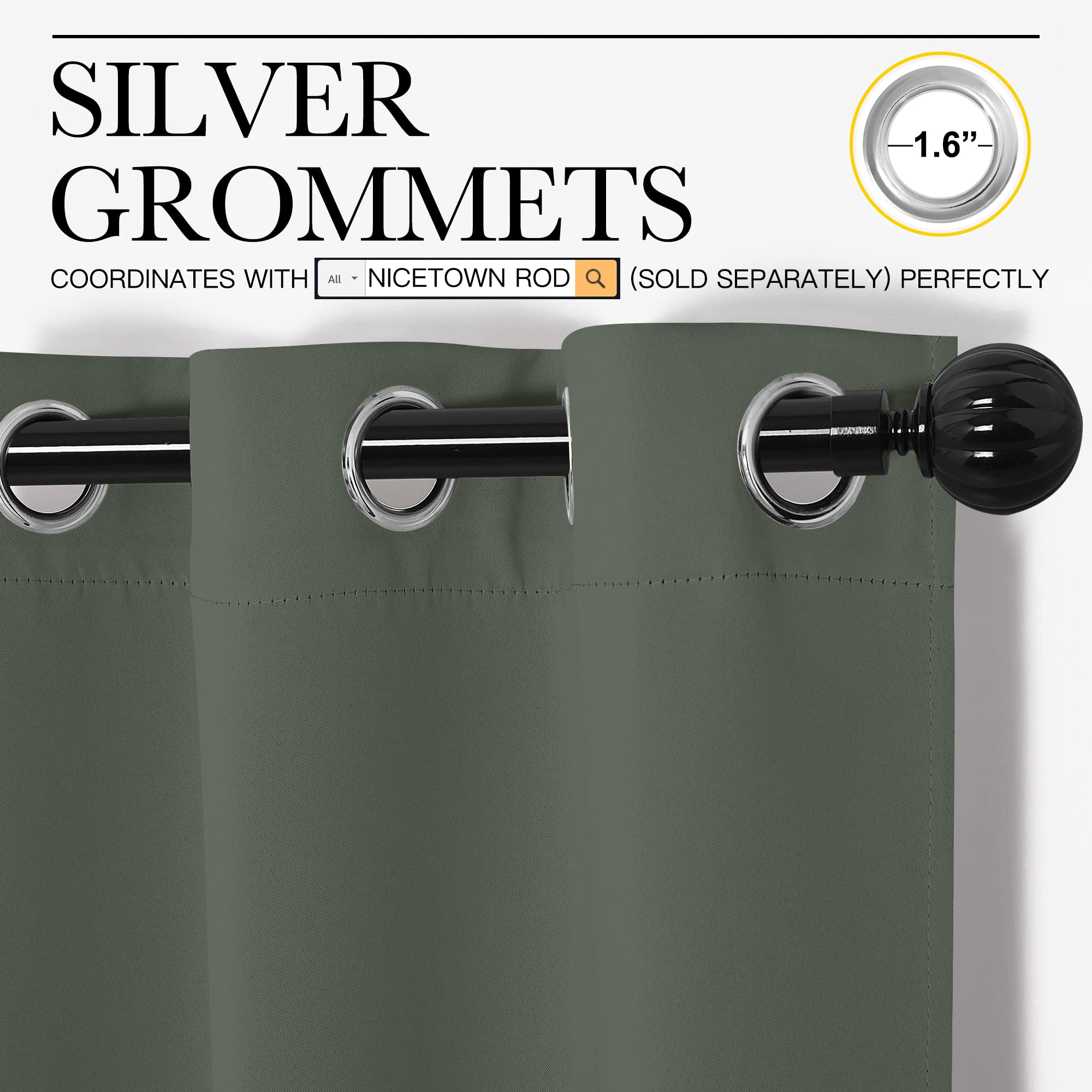 NICETOWN Blackout Curtain Panels for Kitchen, Dark Mallard, 1 Pair, 29 x 40 inches, Thermal Insulated Solid Grommet Top Blackout Draperies/Drapes for Small Window