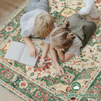 VECARF Area Rug 8x10 Washable Rug, Vintage Boho Medallion Rugs Non-Slip Soft Low Pile Large Distressed Rug Indoor Retro Carpet for Living Room Bedroom Dining Room Home Office (Green Beige, 8'x10')