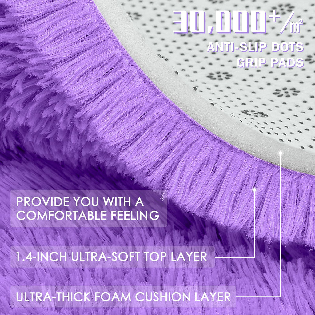 OLANLY Purple Round Rugs for Bedroom - Machine Washable, 2 ft Circle Area Rugs for Living Room, Soft and Fluffy Shaggy Carpet for Teen Girls and Boys, Nursery Rooms, Dorms, Home Decor Aesthetic