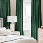 MIULEE 100% Blackout Linen Curtains for Bedroom Thermal Insulated Emerald Green Grommet Room Darkening Curtains & Drapes Christmas Decor for Living Room Nursery 52 x 96 Inch (2 Panels)