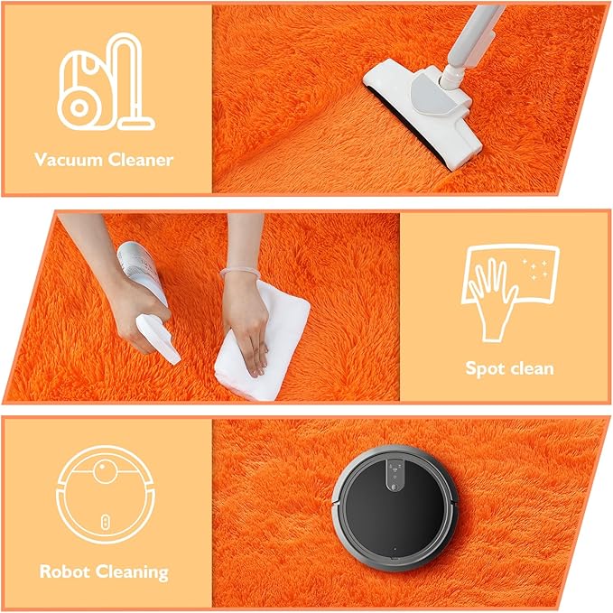 3x5 Area Rug for Bedroom, Orange Fluffy Shag Rug Small Rug Plush Carpet