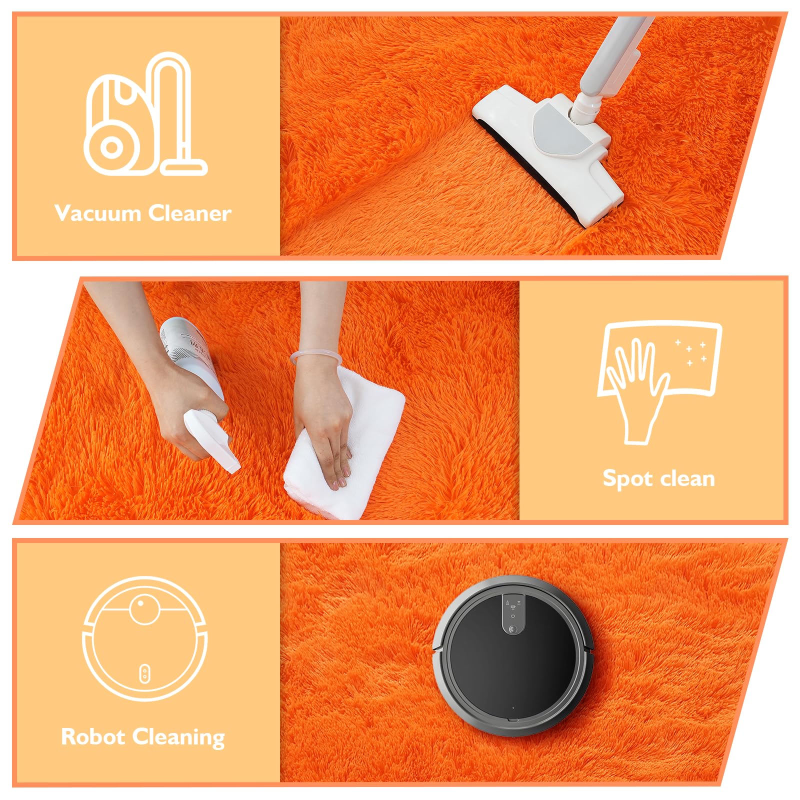 4x6 Area Rug for Bedroom,Orange Fluffy Shag Living Room Rug Bedside Rugs