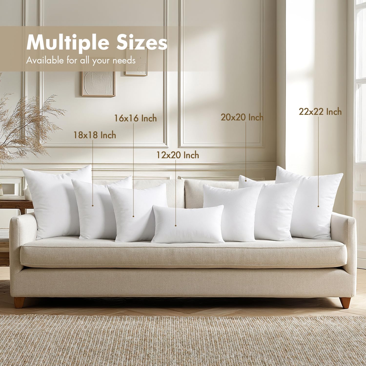 MIULEE 12x12 Pillow Inserts 4 Pack, 100% Virgin Fiber Filling Throw Pillows