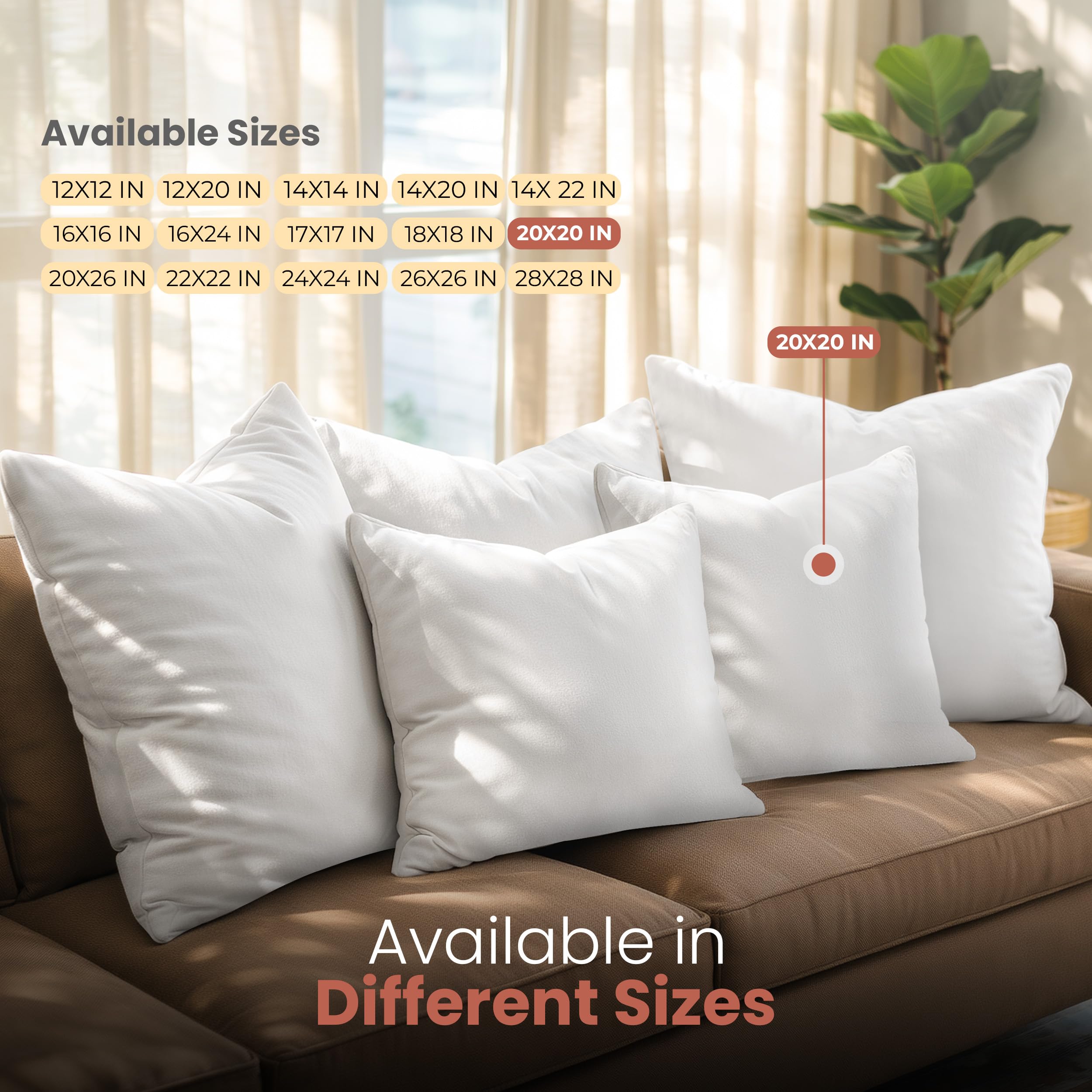 Utopia Bedding 20x20 Pillow Inserts, White Throw Pillows for Couch, 2 Pack