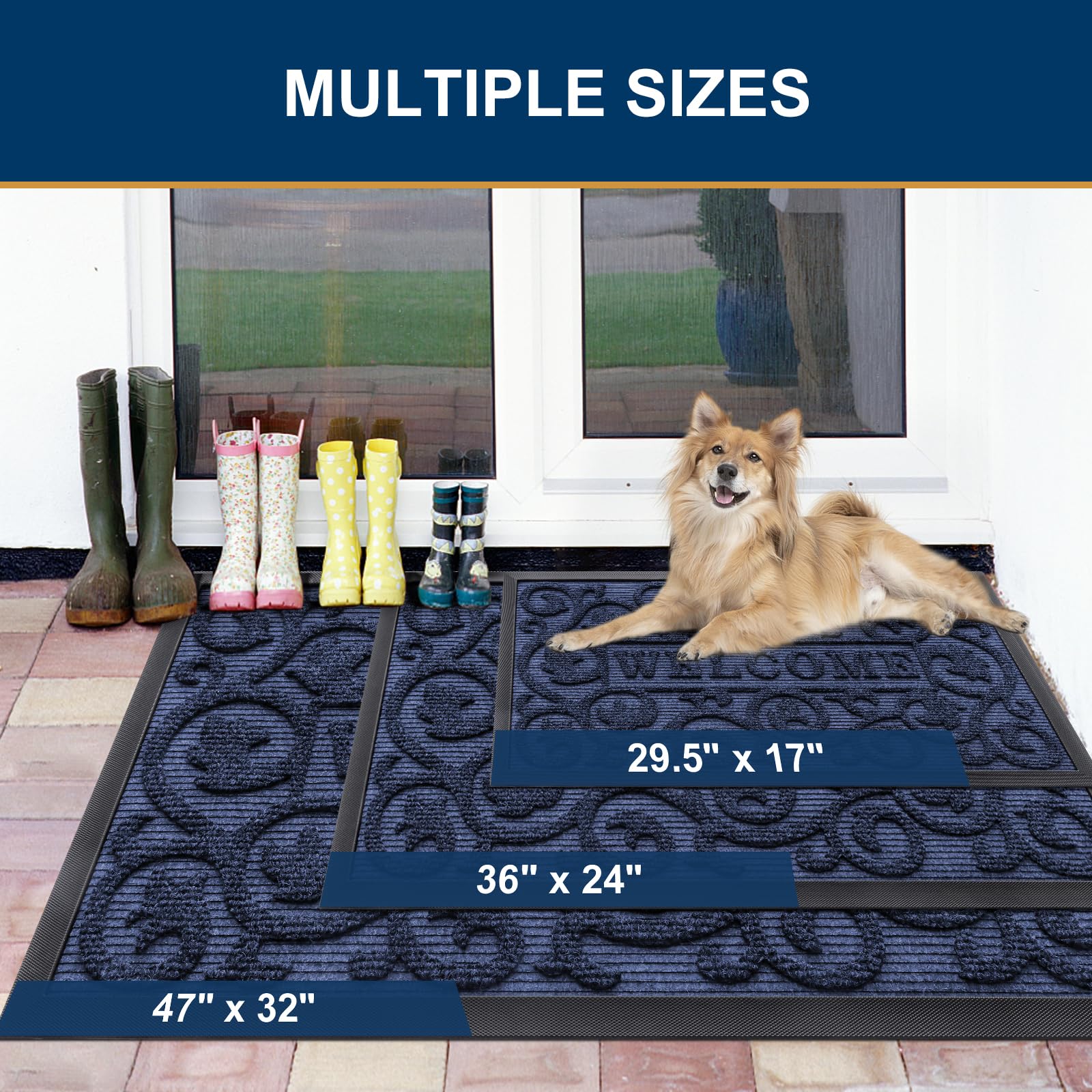 Smiry Front Door Mat Outside Entrance, Low Profile Rubber Doormat, 29.5x17