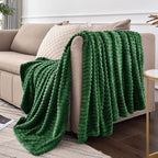 BEDELITE 3D Ribbed Dark Green Fleece Throw Blanket for Couch, 50x60 Inch