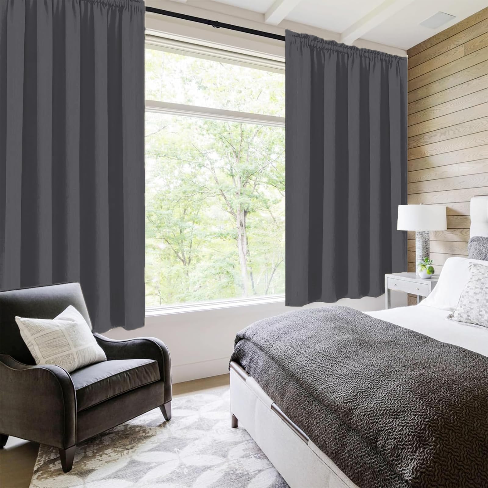 DWCN Wide Blackout Curtains for Bedroom 60 x 63 Inch Long Dark Grey