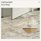 Soalmost 6x9 Abstract Area Rugs for Living Room 6 x 9 Washable Non Slip Low Pile Rugs for Bedroom Dining Room Foldable Thin Brown Grey