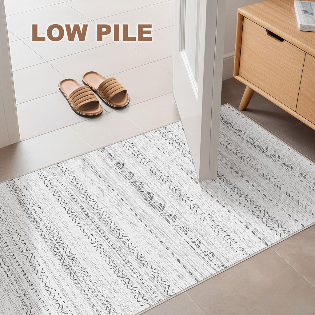 Nakagishi Boho 2x4 Washable Area Rug Non Slip Carpet for Entryway Gray