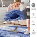 OLANLY 2x6 Machine Washable Runner Rugs for Hallway, Soft Fluffy Shaggy Bedside Rugs for Bedroom, Living Room, Indoor Floor Carpet for Kids Girls and Boys, Home Decor Aesthetic, Denim Blue