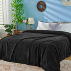 inhand Black Fleece Twin Blanket, Super Soft Flannel Cozy Blankets for Adults, Lightweight Leaves Pattern Fuzzy Blanket for Couch Sofa Bed Office, Warm Plush Blankets for All Season, 60x90 Inches