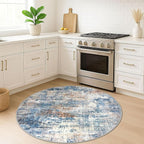 IOHOUZE Round Area Rug 5 Ft Circle Entryway Rugs Round Washable Door Mat Indoor Entrance, Non Slip Circle Front Door Rug, Printed Abstract Faux Wool Floor Carpet for Foyer Porch Sink, Blue Rust