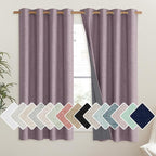 NICETOWN Chaise Mauve Vintage Linen 100% Blackout Curtains for Living Room, Thermal Insulated Curtains 45" Long, Noise Reducing Window Treatment Drapes for Hall Room, 52" Wide Per Panel, Set of 2