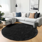 ONASAR Black Round Area Rugs 5ft, Soft Bedroom Circle Rug Floor Mats for Kids Girls Boys Teen Room, Fluffy Plush Shaggy Carpet for Baby Nursery Living Room Playroom Dorm Home Decor