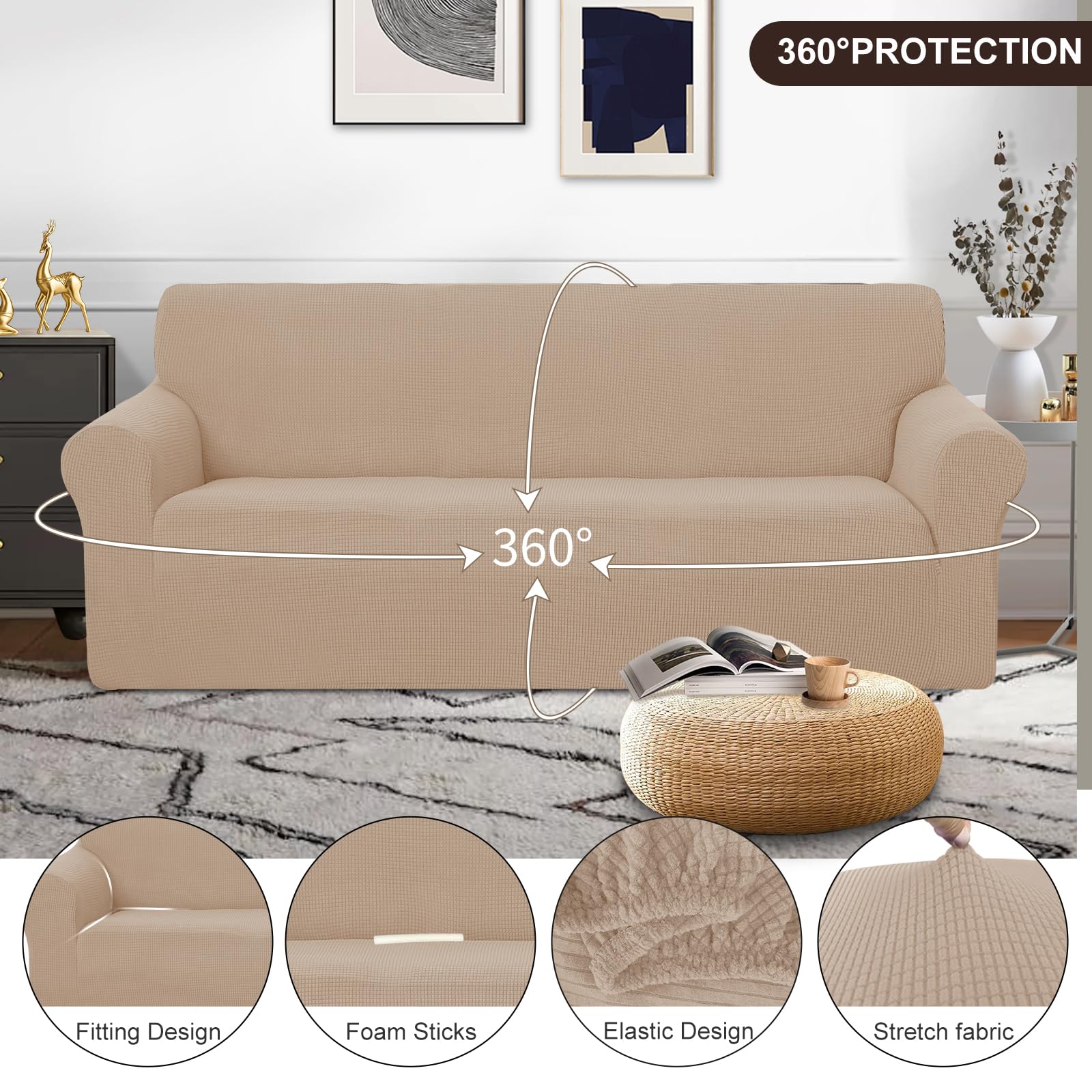 U-NICE HOME Oversized Stretch Couch Cover Slipcover, Camel