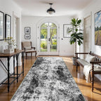 4x8 Wide Washable Runner Rug: Easy-to-Clean Runners for Hallway Entryway Kitchen Bedroom Living Room - Stain and Water Resistant Rugs with Non-Slip Backing - Soft Low-Pile Carpet Black Grey