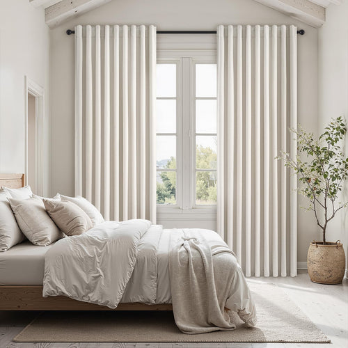 100% Blackout Curtains 70 Inch Wide 90 Inch Long for Living Room Sliding Glass Door Back Tab Pleated Farmhouse Natural Birch Boho Bedroom Heavy Insulated Large Window Drapes (70" Wx90"Lx2Panels)