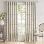 jinchan Floral Linen Curtains for Living Room 96 Inch Length Green Flower Curtain Rod Pocket Back Tab Farmhouse Curtains with Printed Floral Bedroom Window Curtain Set, 2 Panels Green