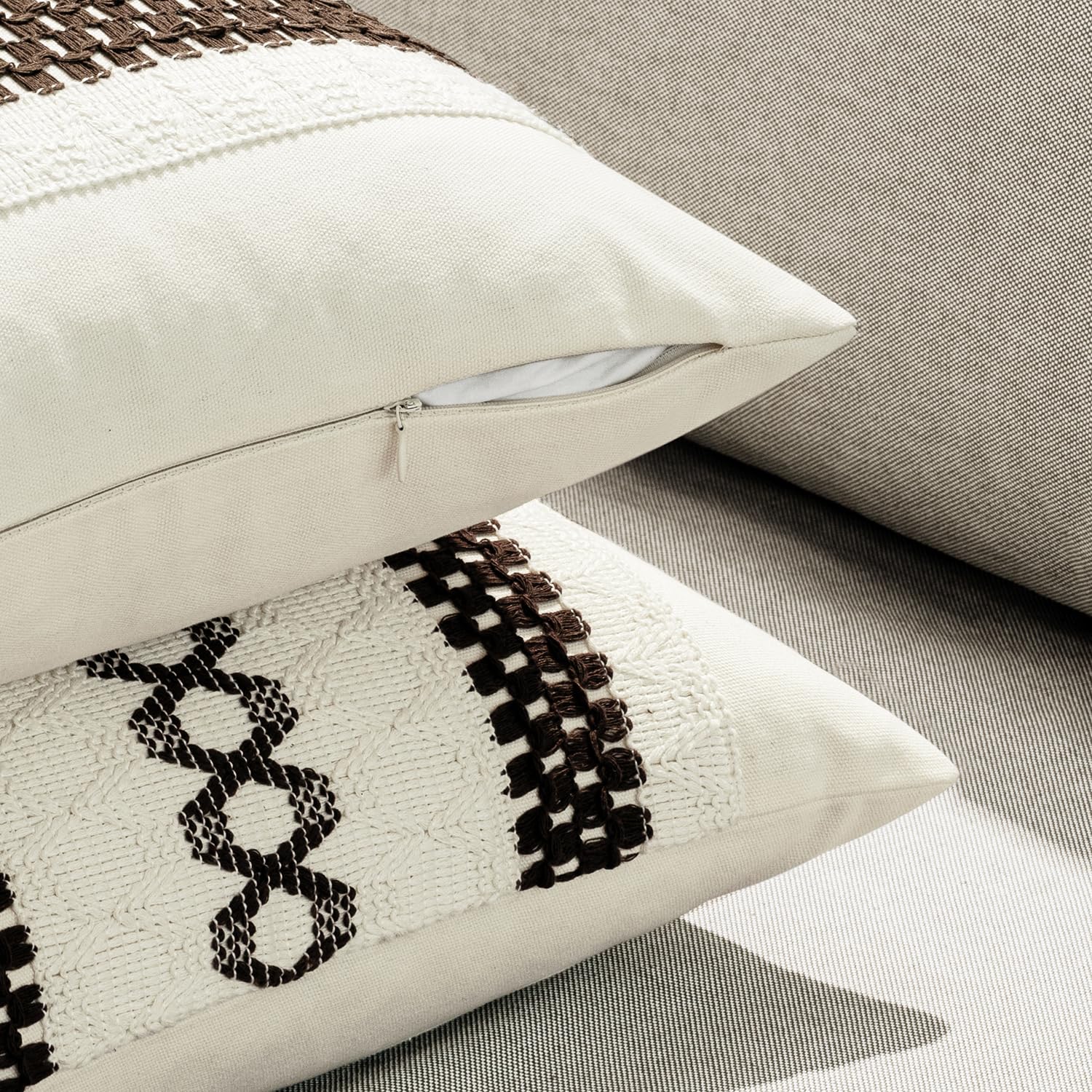 MIULEE Set of 2 Dark Brown Boho Decorative Pillow Covers 20x20 Inch