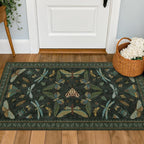 Hazo Haus 2x4 Entry Way Rugs Indoor - Dark Green Putdoor Rug for Kitchen, Bathroom, Insect Boho Design, Washable Non Slip Stain Resistant