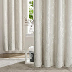 Deconovo Short Kitchen Curtains, Room Darkening Curtain Beige, Thermal Insulated Soundproof Drapes, Silver Branch Print, 42 x 54 Inch, Machine Washable Window Panels for Living Room Office, Set of 2