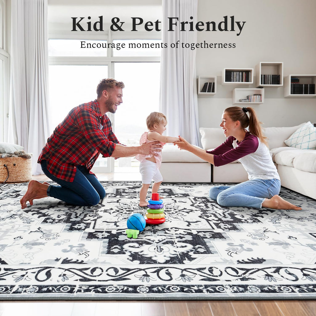 Rugflix 6x9 Area Rugs for Living Room, Washable Light Grey Large Rug