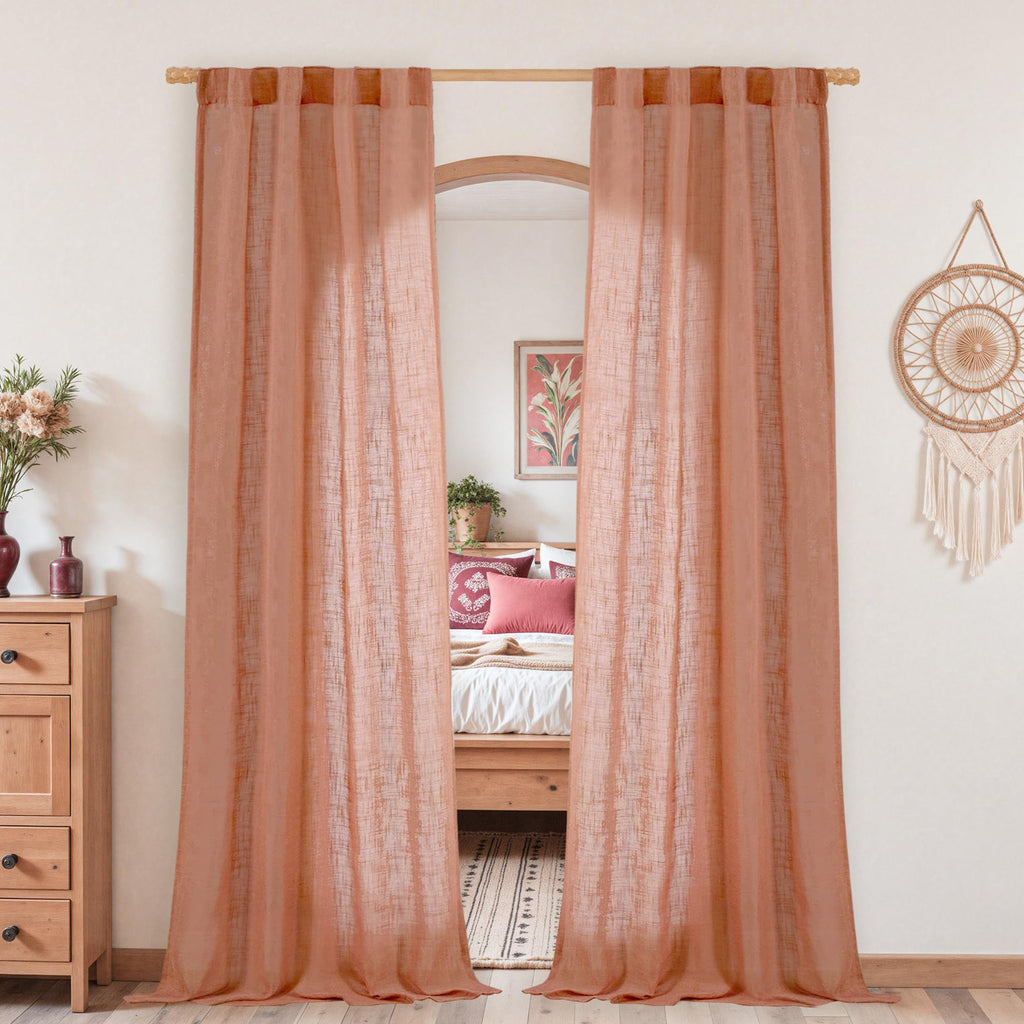 LAMIT Terracotta Linen Curtains 80 inch Length 2 Panels for Doorway