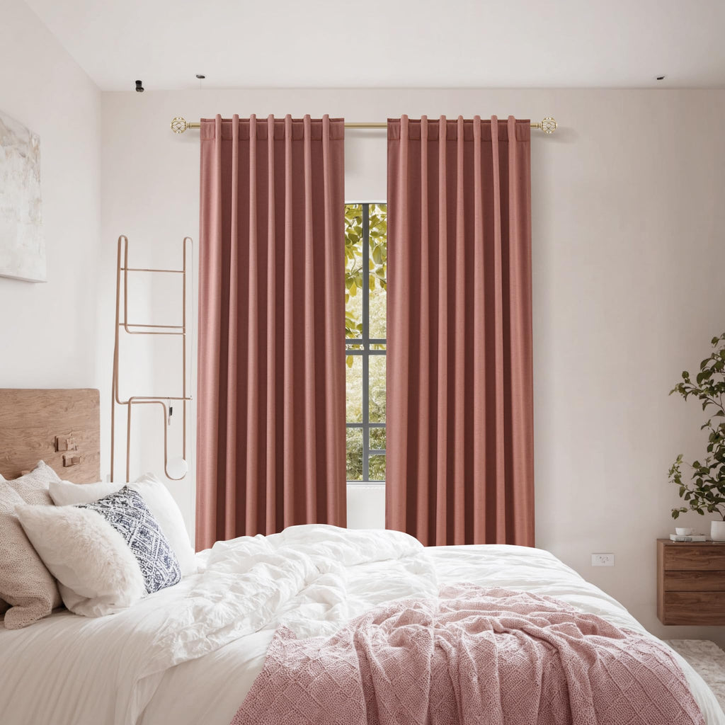 Dusty Rose 100% Blackout Linen Curtains 108 Inch Length 2 Panels Set for Girls Bedroom Back Tab Thermal Insulated Black Out Drapes Room Darkening Farmhouse Style for Bedroom Window Curtains 52x108