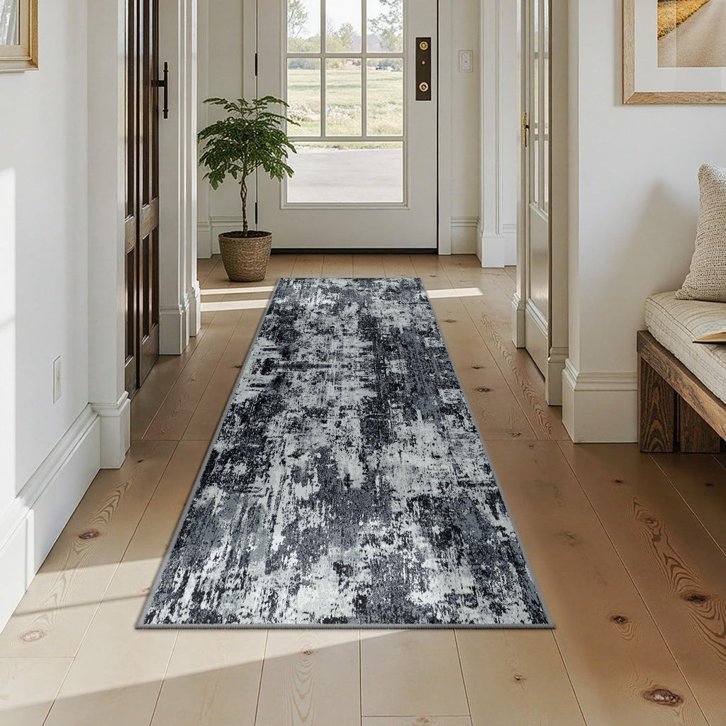 RELEANY Washable Runner 2'x7' Abstract Area Rug for Hallway Black White