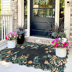 Black Floral Entry Rug - 3x5 Ft Washable Indoor Outdoor Mats for Front Door Porch Rug Non-Slip Spring Door Mat Boho Throw Rugs for Living Room Bedroom Entryway Kitchen Office Porch Decor