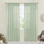 LAMIT Fresh Green Linen Curtains for Living Room, 80 Inch Faux Linen Textured Light Filtering Drapes Back Tab and Rod Pocket Boho Panels for Farmhouse/Bedroom/Porch, 52 x 80 Inch, 2 Panels Set