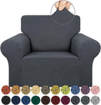 KEKUOU Stretch Single Sofa Slipcover 1 Piece Couch Sofa Cover (31"-55") Furniture Protector 1 Seater Sofa with Elastic Bottom for Kids,Pet.Jacquard Small Checked Pattern Fabric(Small,Charcoal)