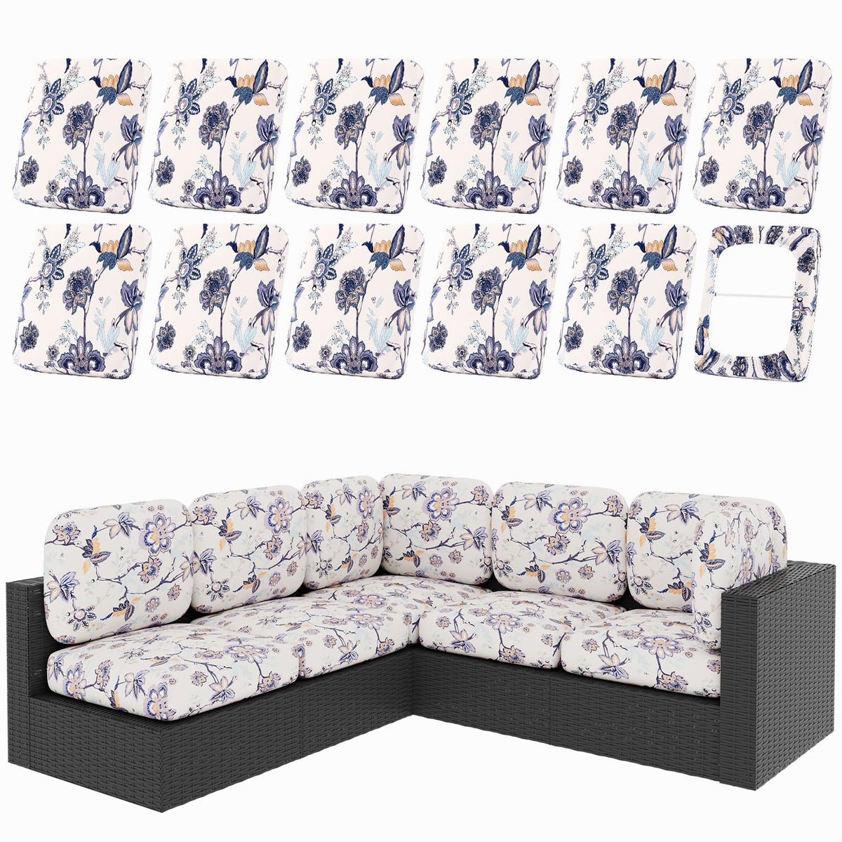 hyha 12Pcs Patio Cushion Covers, Stretch Outdoor Couch Cushion Covers