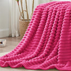 BEDELITE Twin Blanket for Couch & Bed, 300GSM Soft & Warm Fleece Blanket, Decorative and Giftable Striped Hot Pink Blankets for Women, Men, 60"x80"