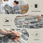 4x6 Area Rugs Washable Rug: Modern Abstract Living Room Rug Soft Anti-Skid Thin Carpet Indoor Floor Non-Shedding Carpets for Bedroom Dining Room Farmhouse Nursery Home Office Black Grey Gold