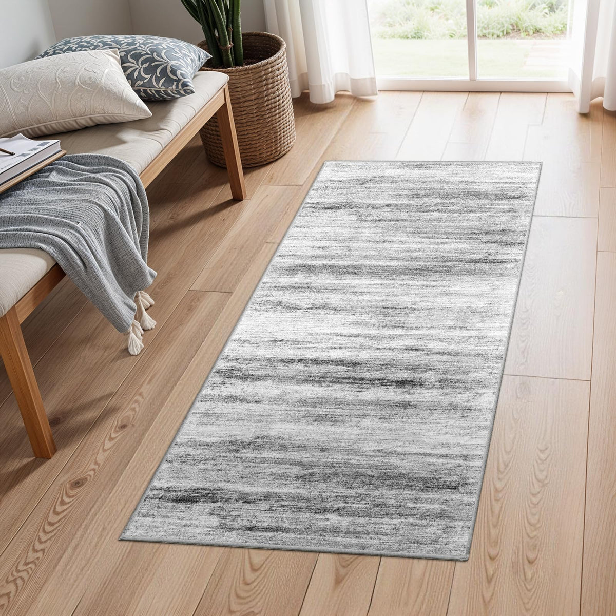 2x4 Washable Entryway Runner Rugs: Easy-to-Clean Runners for Hallway Bedroom - Stain and Water Resistant Rug with Non-Slip Backing - Soft Low-Pile Door Mat Kitchen Carpet Navy Grey