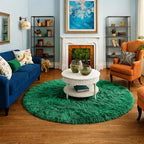 Amdrebio Dark Green Fluffy Round Rugs 5Ft for Bedroom, Thick Floor Circle Rug for Kids, Teens Room Decor, Furry Shag Area Rug for Living Room, Baby Nursery, Dorm, Fuzzy Plush Fur Emerald Green Carpet