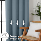 Simplebrand Ava Stone Blue Blackout Curtains for Bedroom 63 Inch Length 2 Panels, Solid Thermal Insulated Energy Saving Rod Pocket Window Treatment Curtains Blackout Drapes, W40 x L63 Inch, Stone Blue